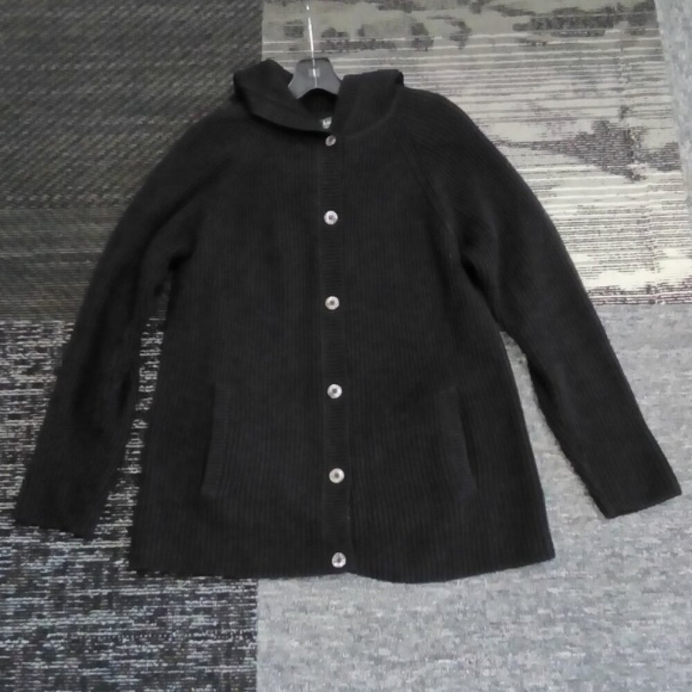 Lauren Ralph Lauren Black Ribbed Knit Sweater with Attached Hood size S